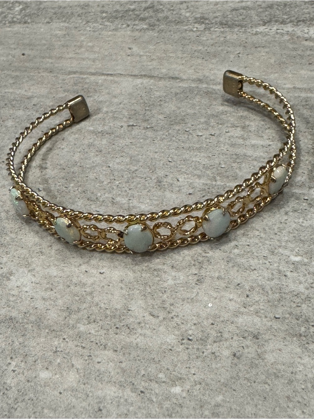 12k Gold-Filled Twisted Chain Cuff with Opal Stones